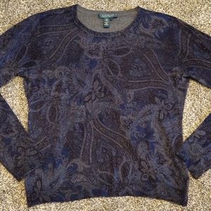 Lauren Ralph Lauren Paisley Print Silk and Cashmere Long Sleeve Shirt